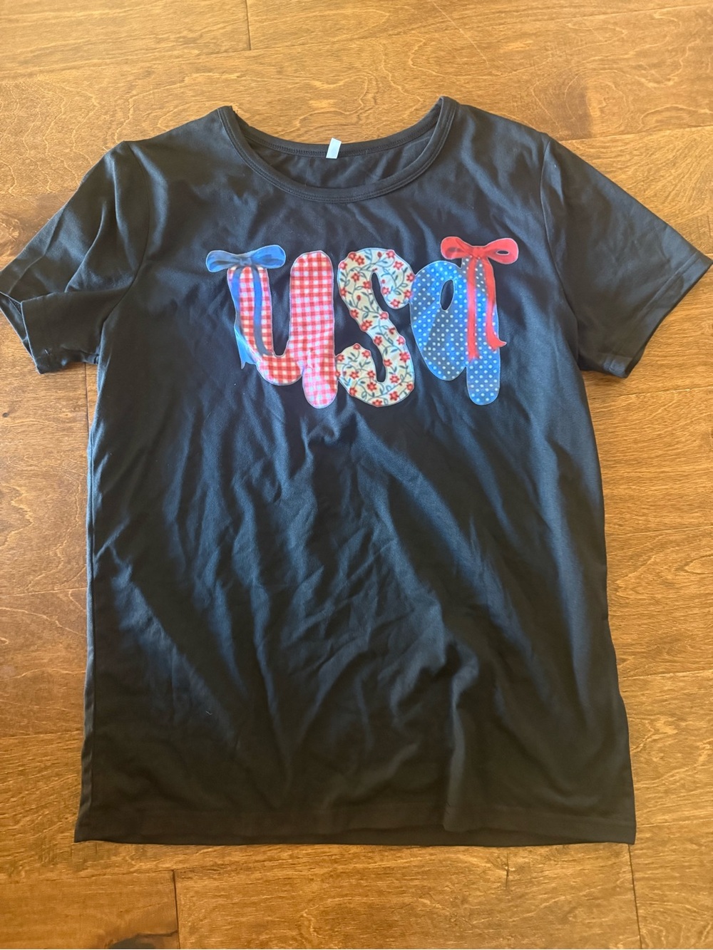 Kids Black Short-Sleeve Top with Colorful Appliqué